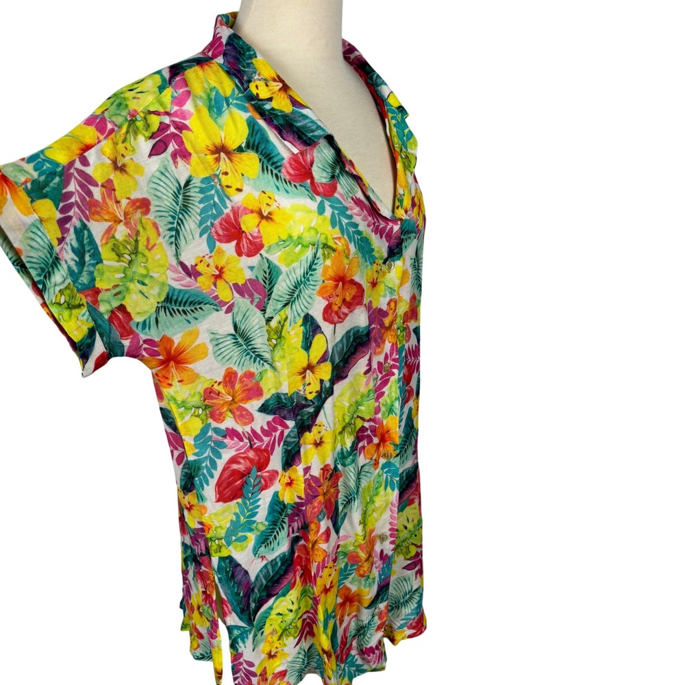 Venus Tropical Floral Button Up Shirt Womans S Multicolor Rayon Y2K Style Beach